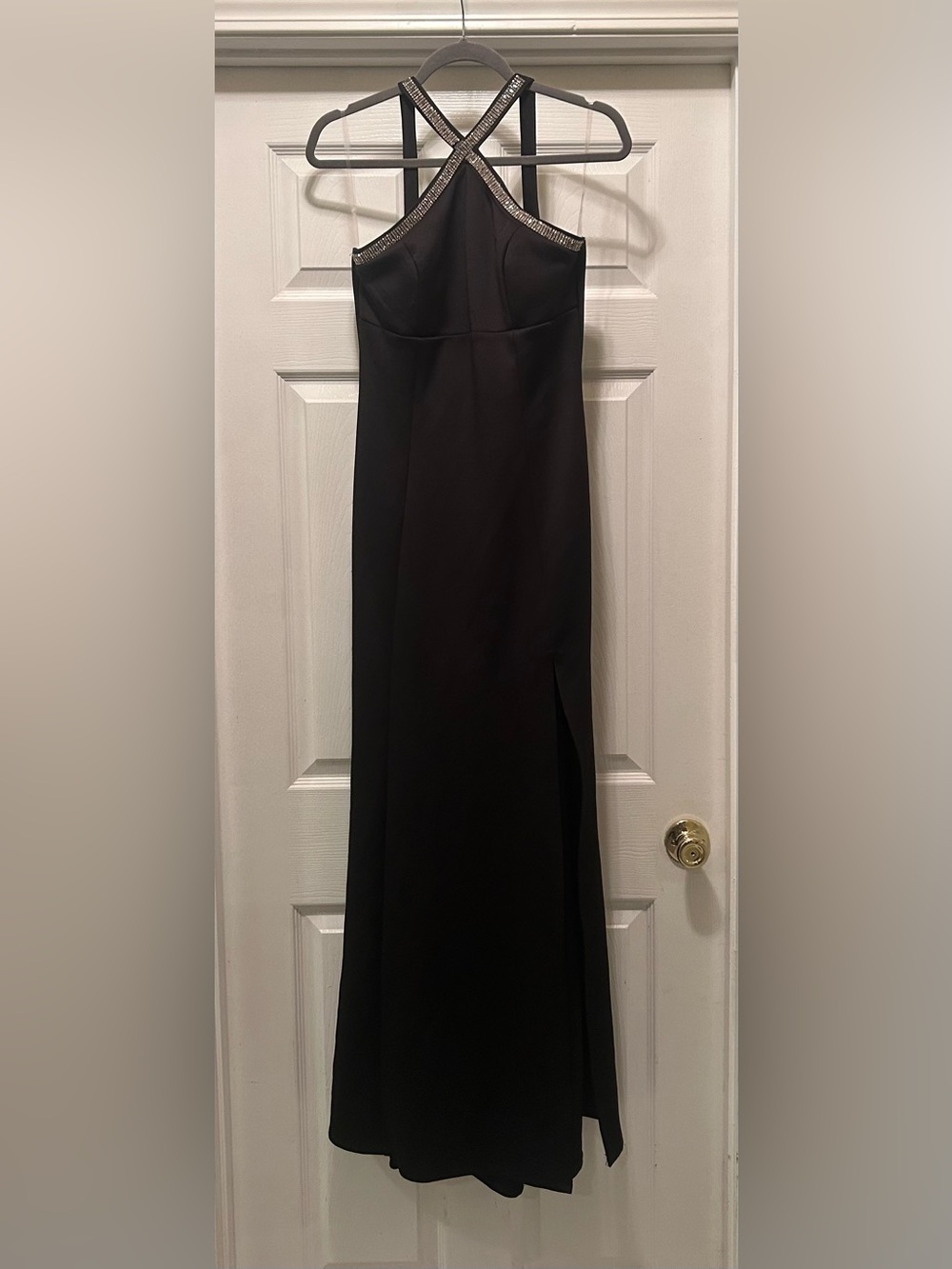 Crystal Doll Black Halter Maxi Gown with Beaded Straps